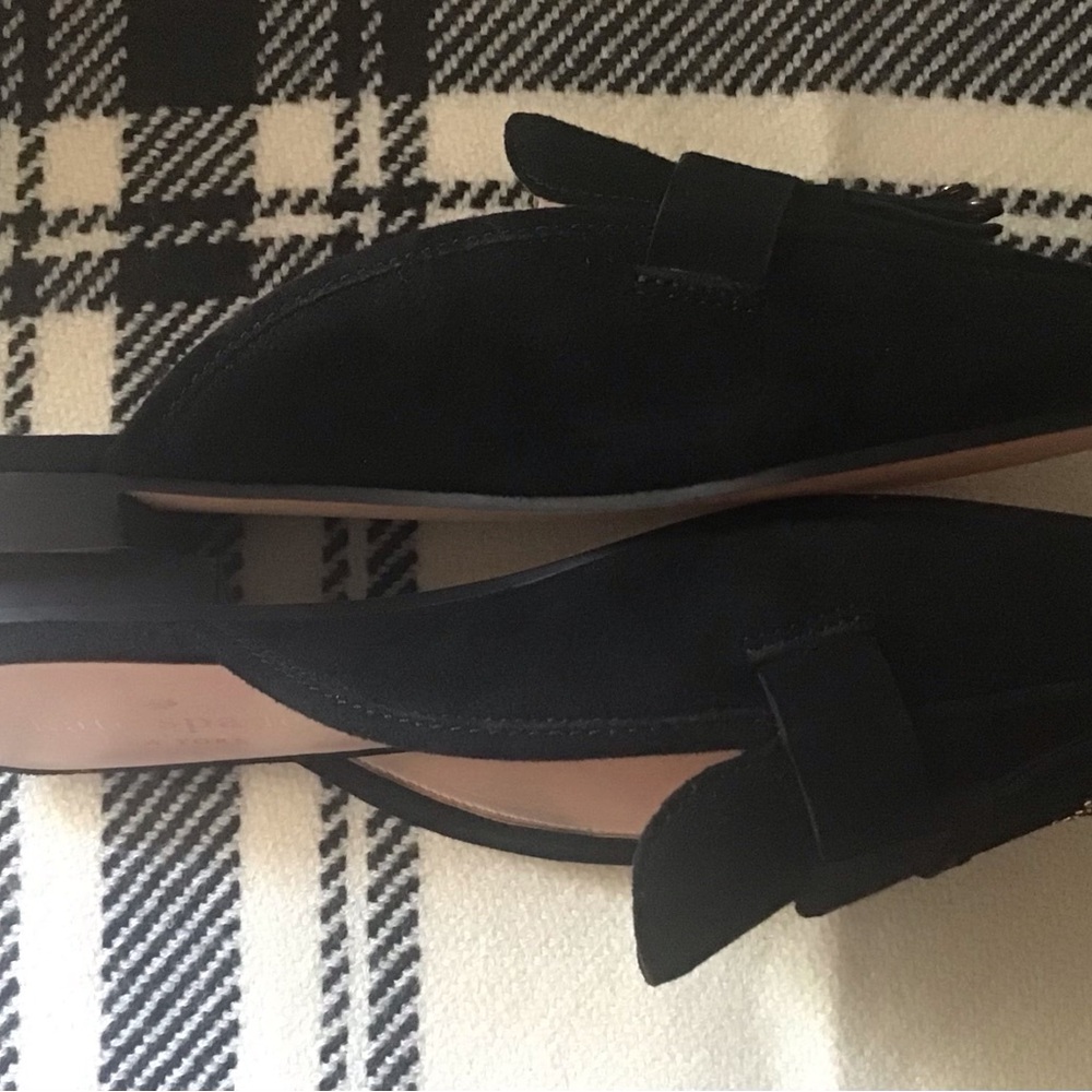 Kate Spade Black Suede Leather Berkeley Slide Mules Gold studded Tassels Size 7B - Picture 4 of 11